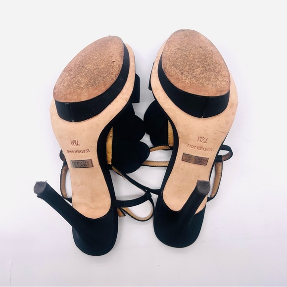 BADGLEY MISCHKA Black Satin Floral Platform Heels Size 7.5 - Picture 9 of 14